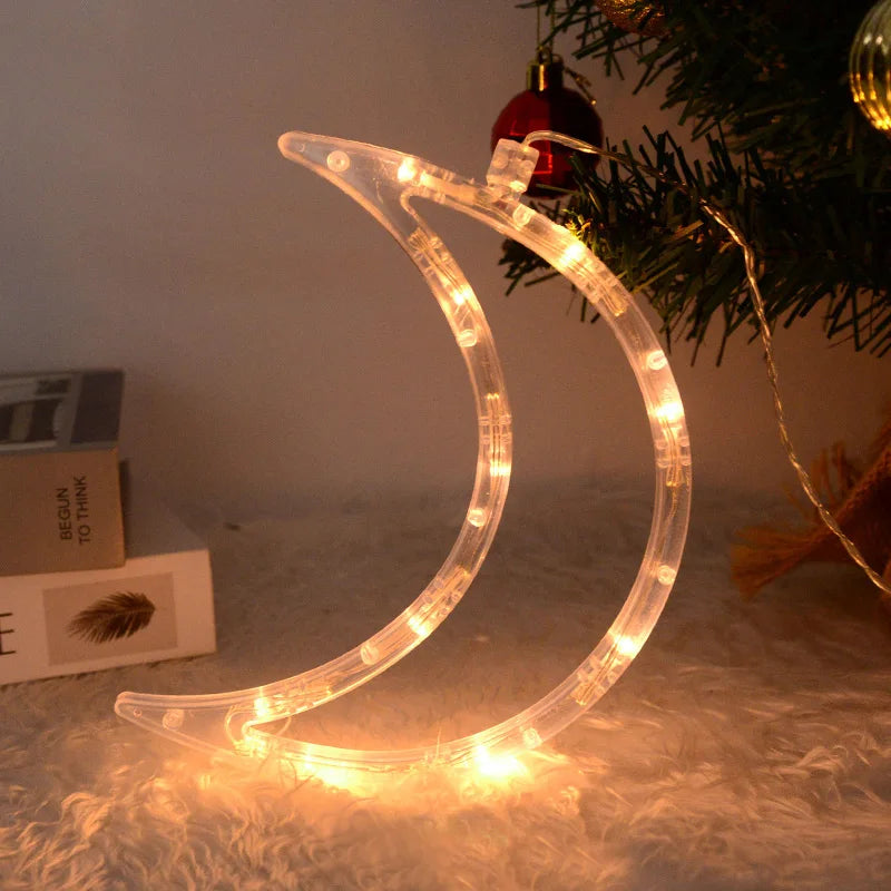 Christmas LED Light Snowflake Santa Deer Hanging Sucker Lamp Window Ornaments Decoration for Home Navidad 2023 New Year Decor