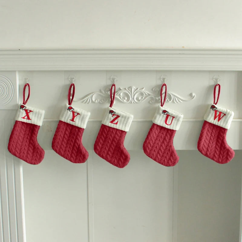 Christmas Stockings Knitting English Letters Christmas Socks Shaped Gifts Ornament New Year Santa Claus Gift Atmosphere Decor