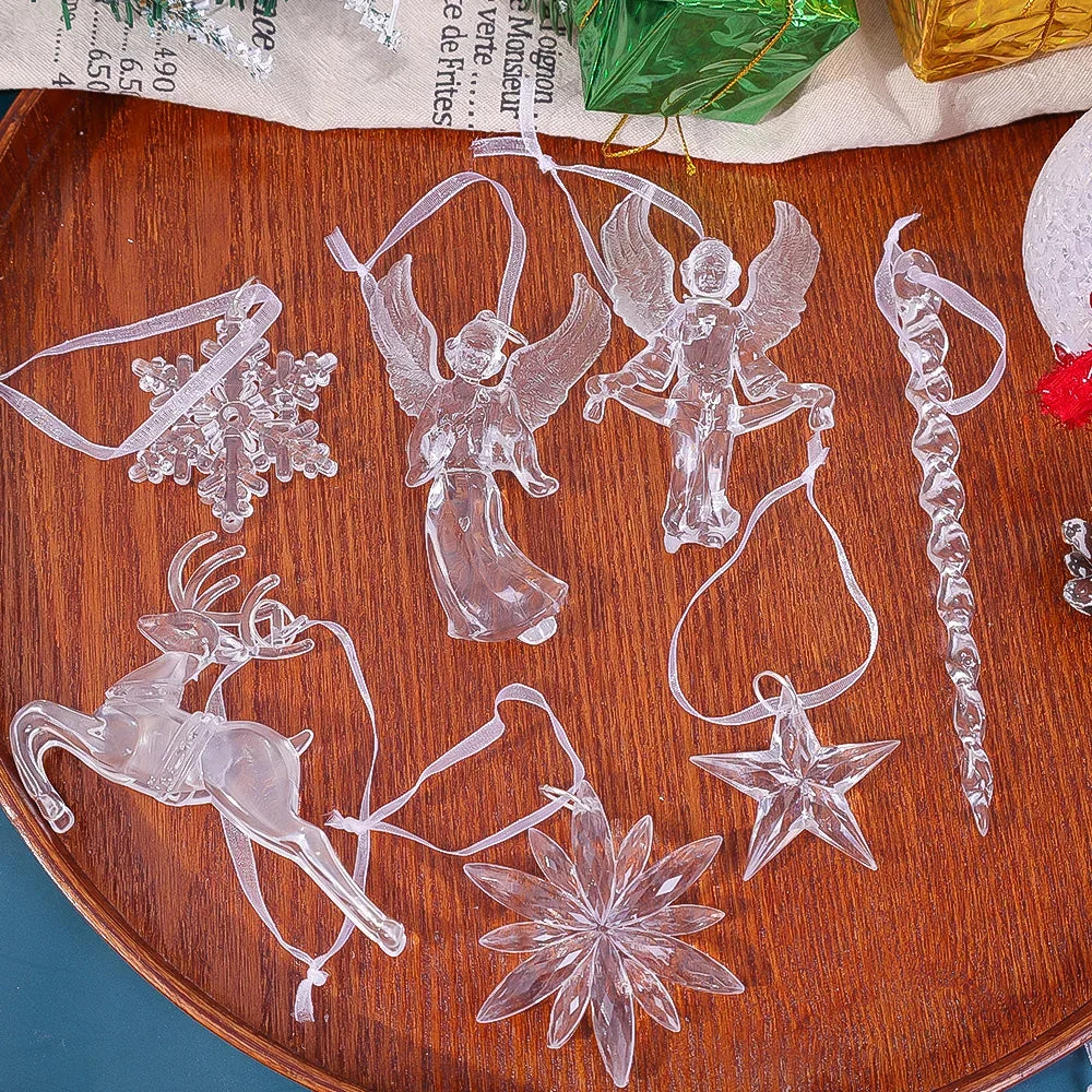 6/2pcs Crystal Clear Snowflake Christmas Tree Pendants Icicle Decorations For Holiday Winter Party Transparent Hanging Ornament