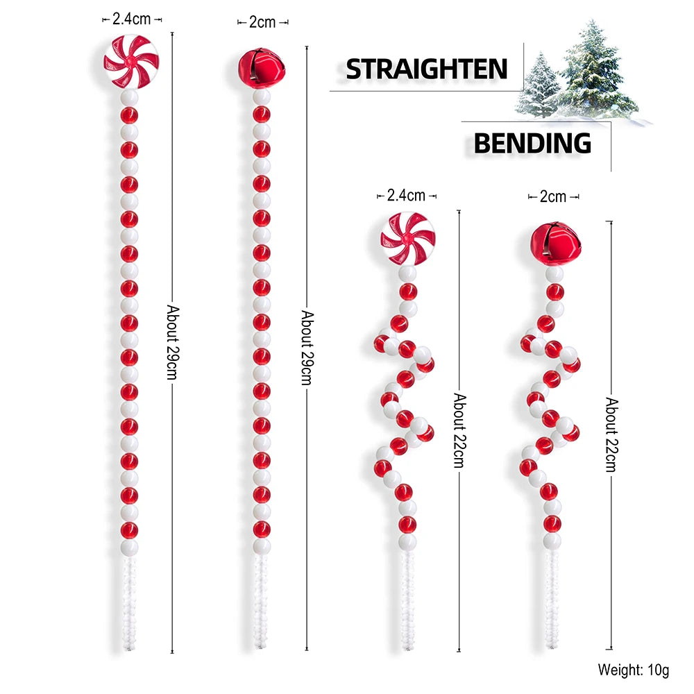4pcs Candy Cane Christmas Decoration Bells Lollipop Pendants Tree Xmas Ornaments Home Decor Noel Gifts Navidad Party Supplies
