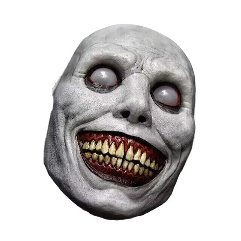 Scary Halloween Mask Horror Exorcist White Face Eyes Mask Realistic Ghost Smiling Demon Zombie Cosplay Costume Mask Party Props