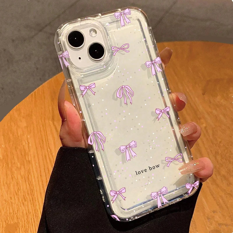 Colorful Bow Print Clear Case For iPhone 16 14 13 12 11 15 Pro Max SE XR X XS 7 8 Plus Transparent Tpu Shockproof Phone Cover