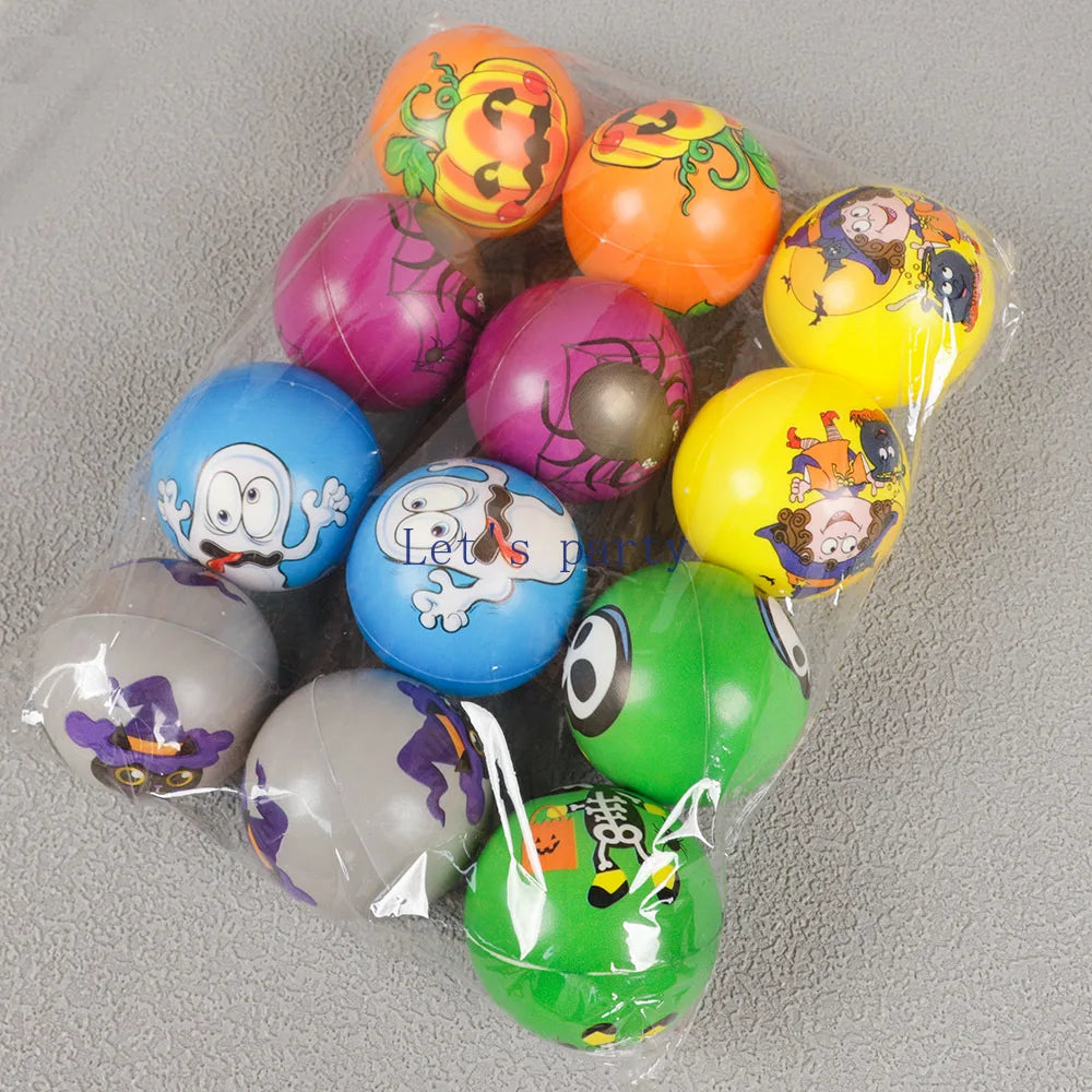 12Pcs Cartoon Pumpkin Ghost Skull Witch Soft PU Bouncy Ball Antistress Toys for Birthday Halloween Party Favors Pinata Filler