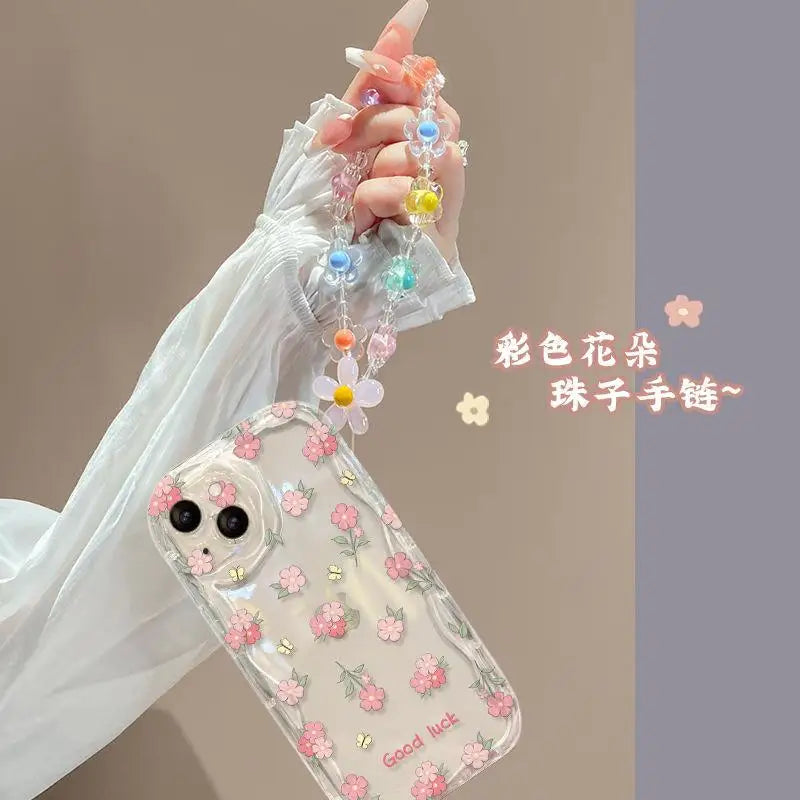 Flower Bracelet Chain Phone Case For Samsung Galaxy A52 A32 A72 A52S A31 A51 A71 A13 A04E A03 Core A21S A22 A23 Wavy Soft Cover