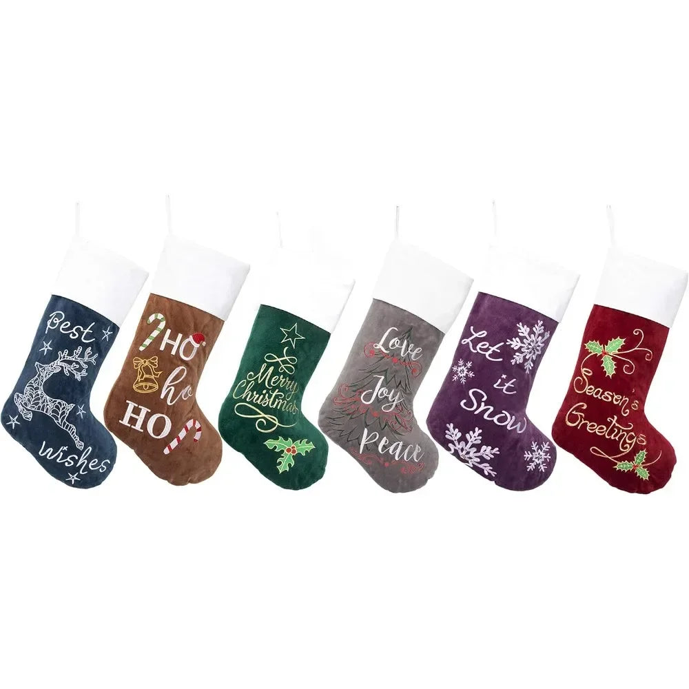 Christmas Stockings 6 Pack for Family 22Large Quilted Lining Embroidery Classic Luxury Velvet Large Hanging Ornament Decorations