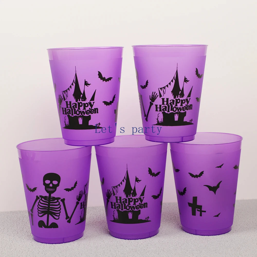 5Pcs Cartoon Halloween Ghost Skull Pumpkin Plastic Cup Trick or Treat Juice Wine Drinking for Halloween Theme Party Decoration