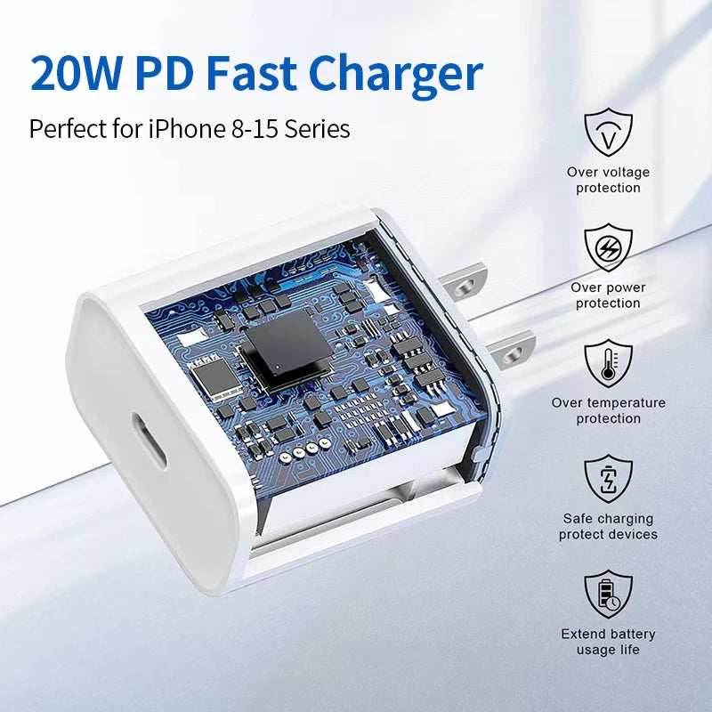 Original PD 20W Fast Charger For For iPhone 14 13 Pro Max 12 11 8 7 XR XS MAX iPad AirPods Quick Charger USB C Data Cord 1M 2M