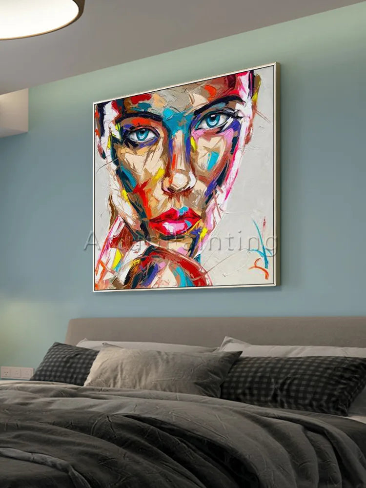 Abstract Hand Painted Palette Knife Portrait Woman Face Oil Paintings On Canvas Wall Art Home Decor Pictures For Livingroom
