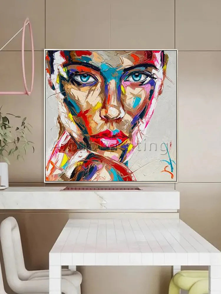 Abstract Hand Painted Palette Knife Portrait Woman Face Oil Paintings On Canvas Wall Art Home Decor Pictures For Livingroom