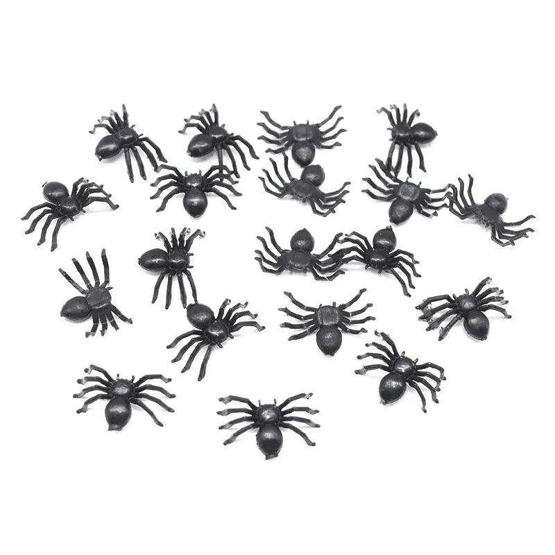 50/100pcs Halloween Black Spiders Small Luminous Plastic Spider Halloween Party Home Decoration Tricky Prank Toy Haunted House