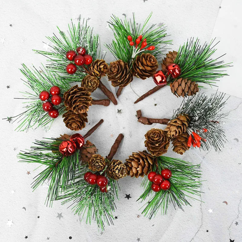 100pcs Glitter Fabric Red Berry Green Holly Leaves Appliques Christmas Decorations for Home Table Decoration Scrapbook DIY Craft