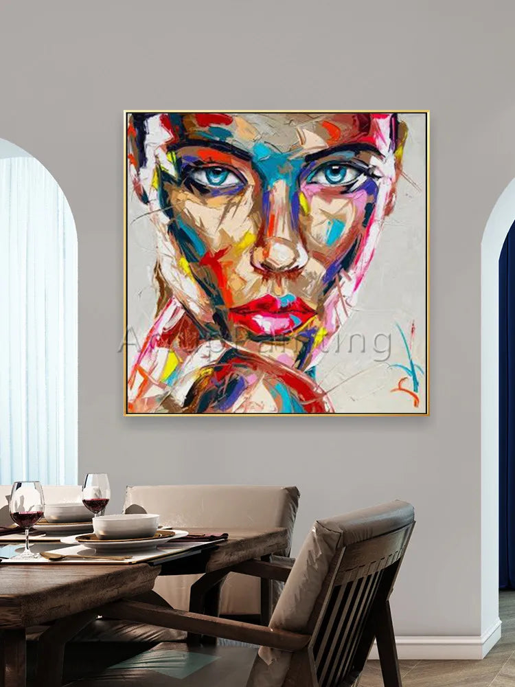 Abstract Hand Painted Palette Knife Portrait Woman Face Oil Paintings On Canvas Wall Art Home Decor Pictures For Livingroom