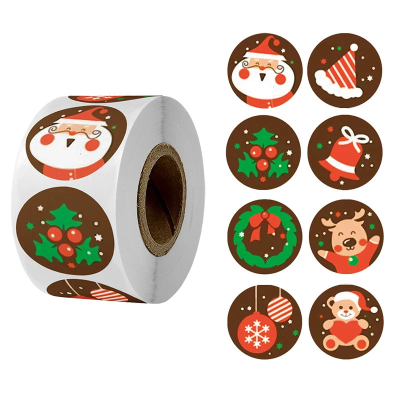 500pcs Merry Christmas Stickers Christmas Tree Elk Candy Bag Sealing Sticker Christmas Gifts Box Labels Decoration New Year 2025