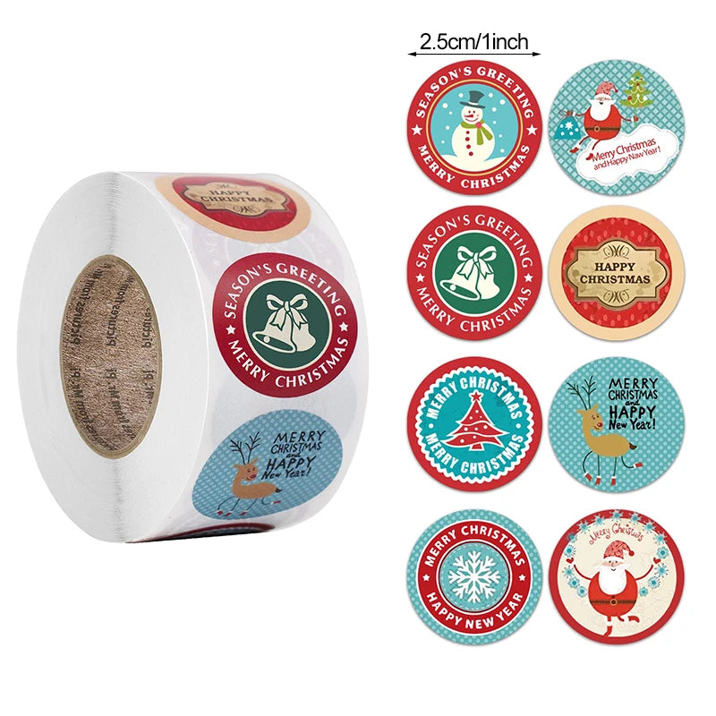 500pcs Merry Christmas Stickers Christmas Tree Elk Candy Bag Sealing Sticker Christmas Gifts Box Labels Decoration New Year 2025