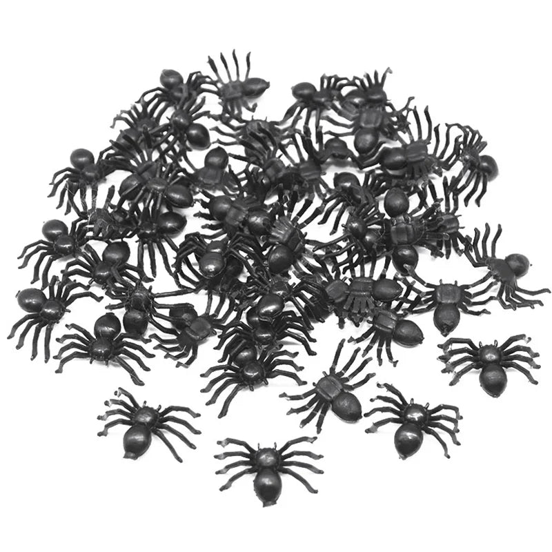 50/100pcs Halloween Black Spiders Small Luminous Plastic Spider Halloween Party Home Decoration Tricky Prank Toy Haunted House