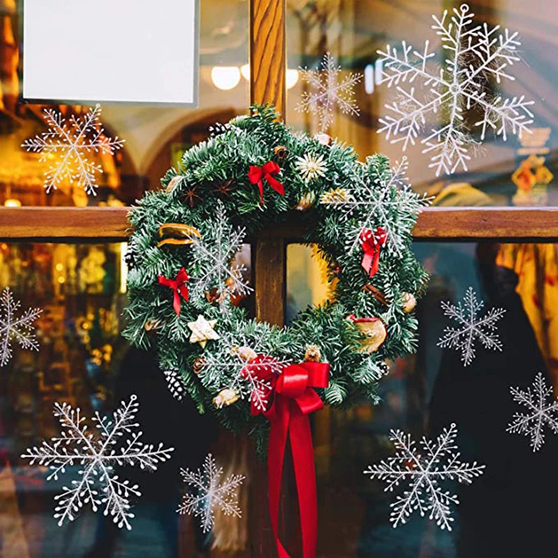 30PCS/pack Multi-size Christmas Snowflakes Christmas Tree Decor Artificial Plastic Snowflake Decor Xmas Party Home Decoration