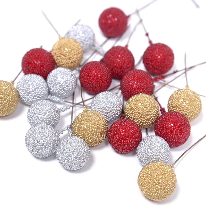 100pcs Glitter Fabric Red Berry Green Holly Leaves Appliques Christmas Decorations for Home Table Decoration Scrapbook DIY Craft