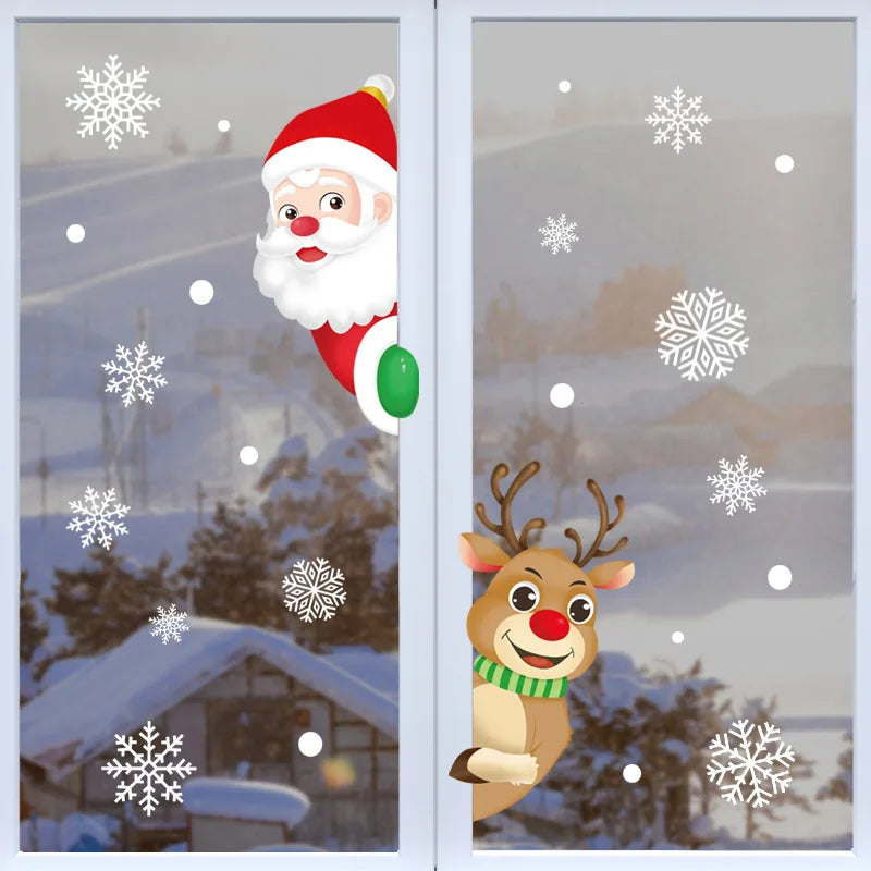 Christmas Glass Stickers  Home Decor Ornaments Xmas Snowflake Santa Claus Door Shop Window Sticker New Year Christmas Decoration