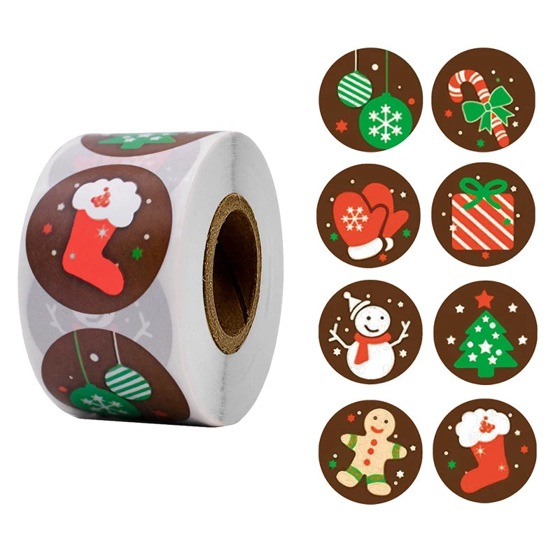 500pcs Merry Christmas Stickers Christmas Tree Elk Candy Bag Sealing Sticker Christmas Gifts Box Labels Decoration New Year 2025