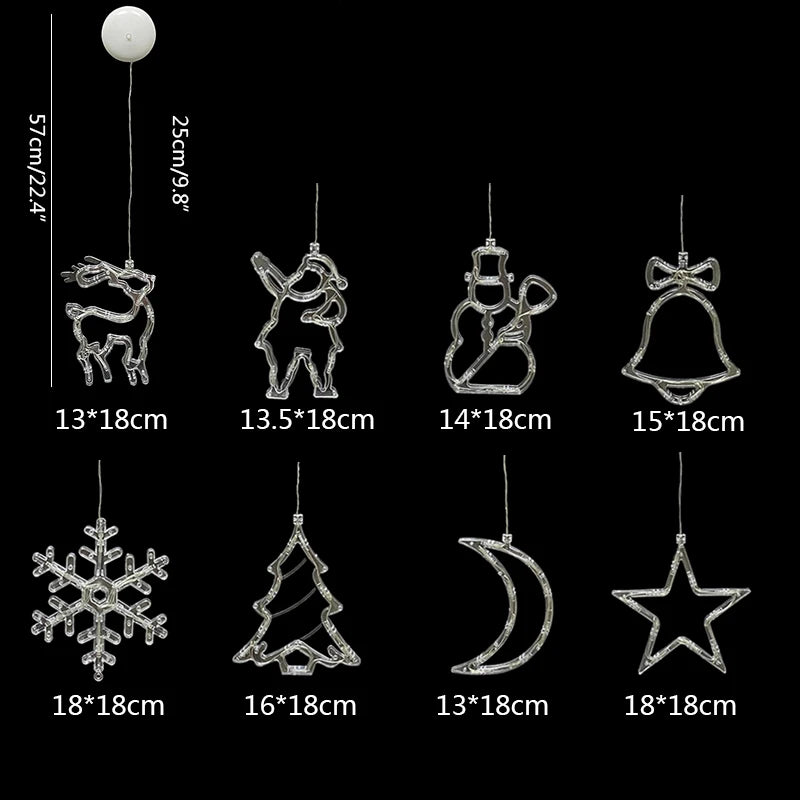 Christmas LED Light Snowflake Santa Deer Hanging Sucker Lamp Window Ornaments Decoration for Home Navidad 2023 New Year Decor