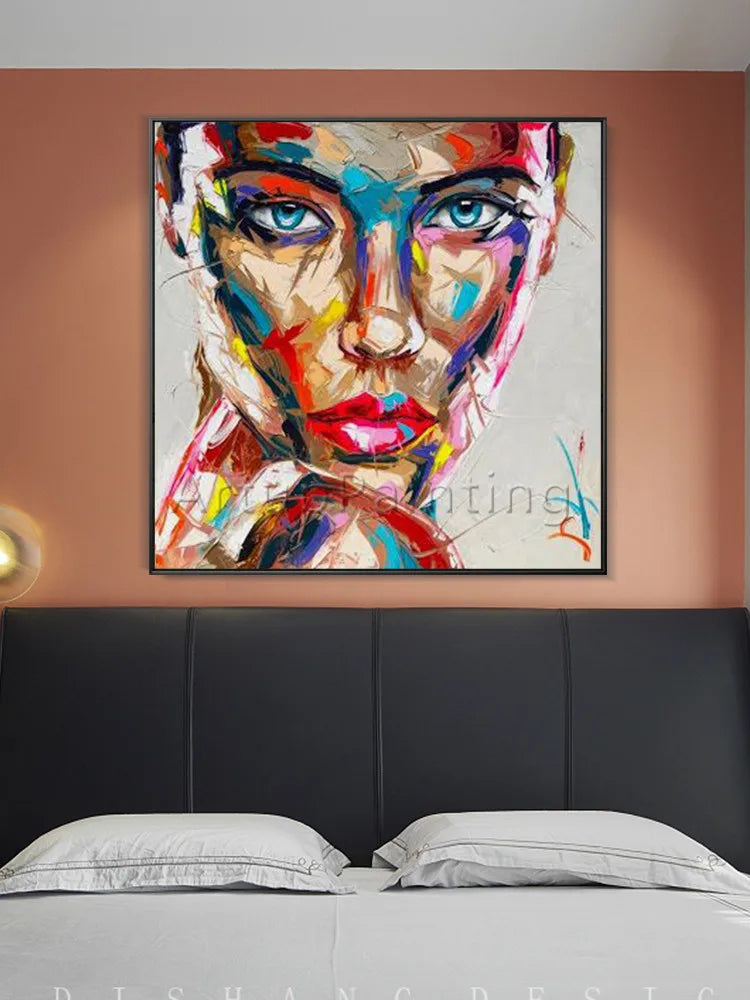 Abstract Hand Painted Palette Knife Portrait Woman Face Oil Paintings On Canvas Wall Art Home Decor Pictures For Livingroom