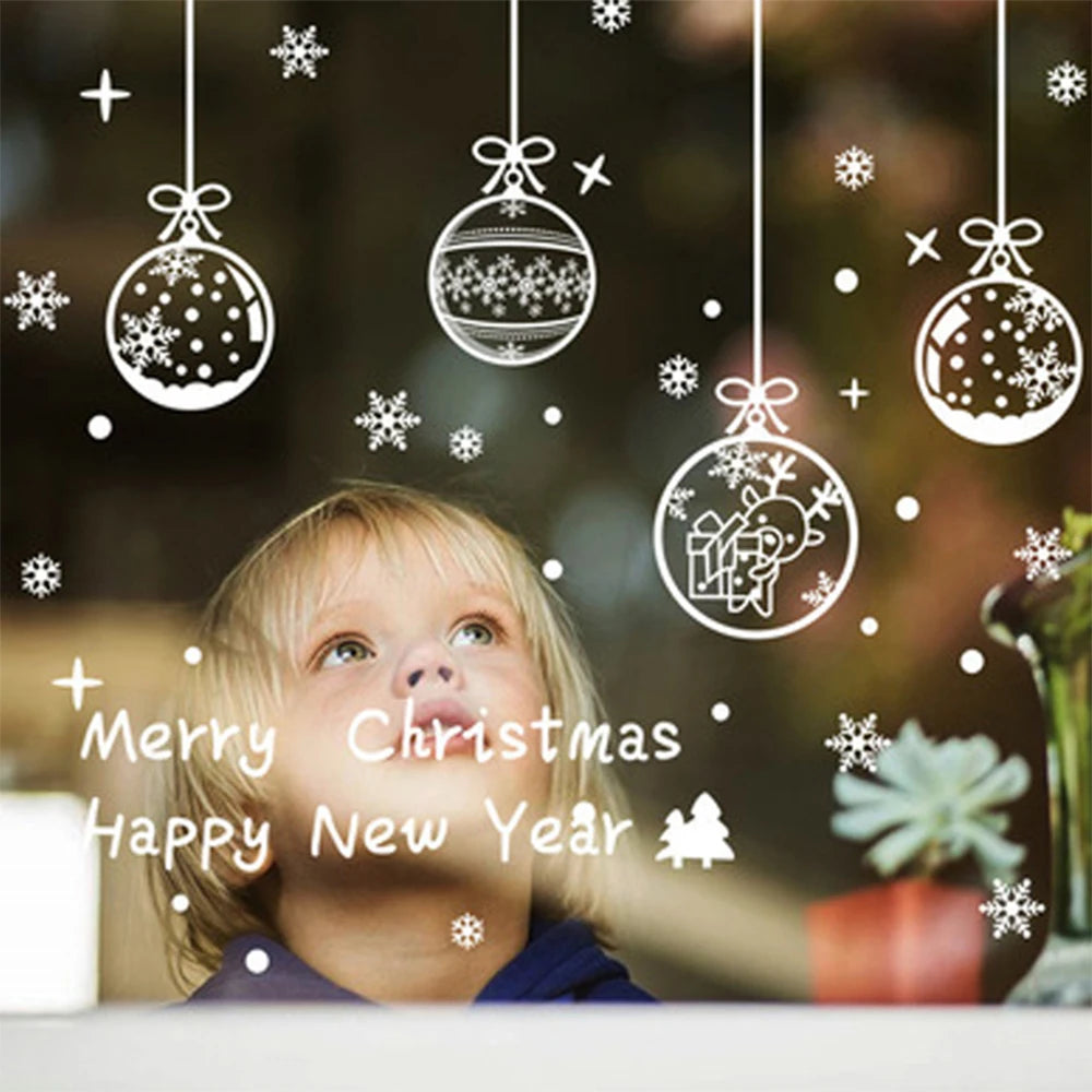 Christmas Glass Stickers  Home Decor Ornaments Xmas Snowflake Santa Claus Door Shop Window Sticker New Year Christmas Decoration