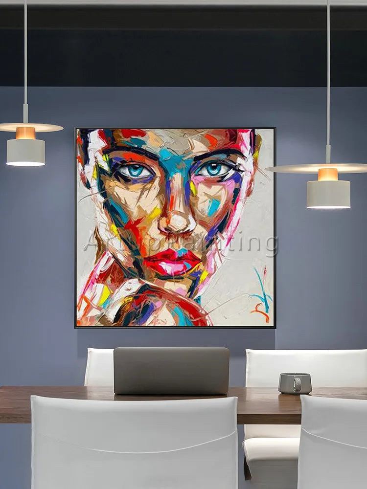 Abstract Hand Painted Palette Knife Portrait Woman Face Oil Paintings On Canvas Wall Art Home Decor Pictures For Livingroom
