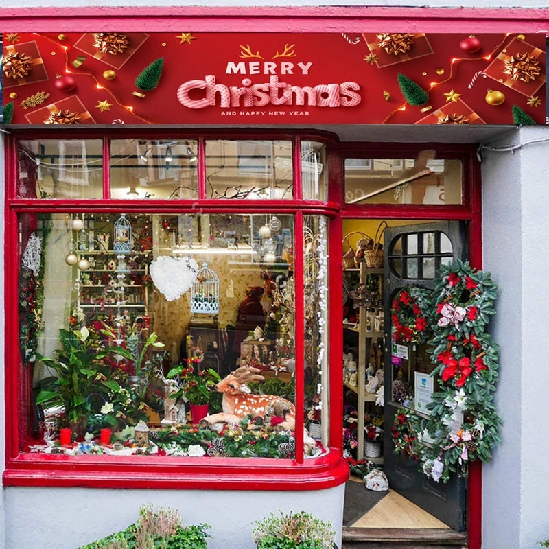 Christmas Outdoor Banner Flag Merry Christmas Decoration for Home 2024 Xmas Ornament Navidad Natal Noel Gift Happy New Year 2025