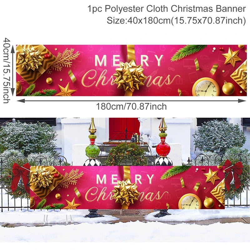 Christmas Outdoor Banner Flag Merry Christmas Decoration for Home 2024 Xmas Ornament Navidad Natal Noel Gift Happy New Year 2025