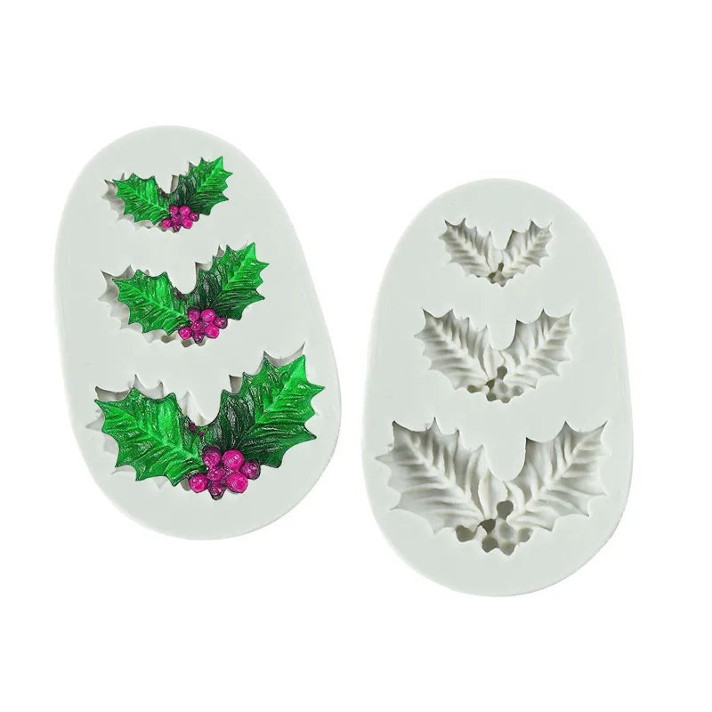 100pcs Glitter Fabric Red Berry Green Holly Leaves Appliques Christmas Decorations for Home Table Decoration Scrapbook DIY Craft