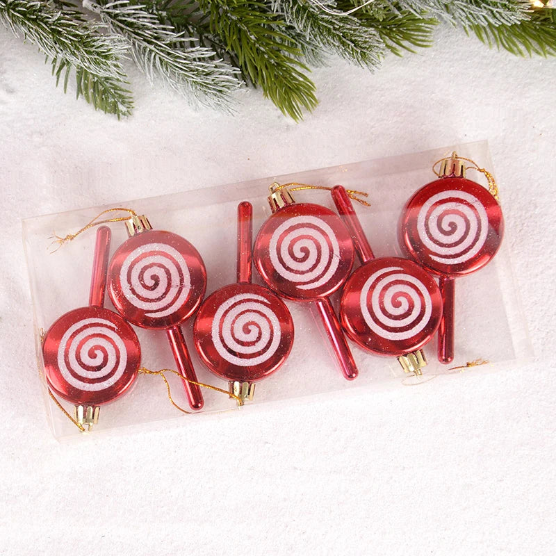 6Pcs Christmas Red Candy Crutch Lollipop Xmas Tree Hanging Pendant Ornaments 2024 New Year Gift Christmas Home Decoration 2024