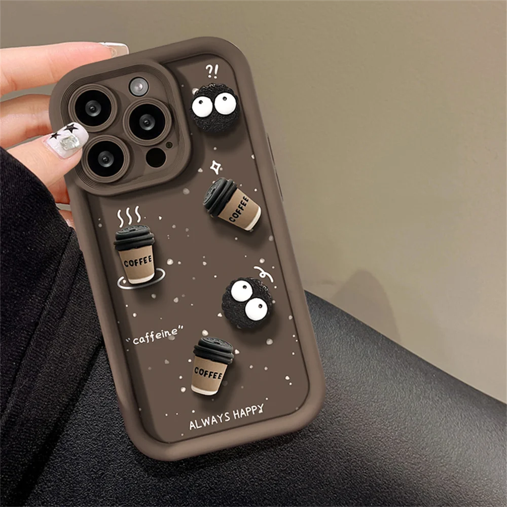 Cute Fun 3D Ball Coffee Silicone Phone Case For iPhone 11 13 12 14 15 Pro Max 13 15 Pro XS XR XS 7 8  Max Korean Cartoon Cover