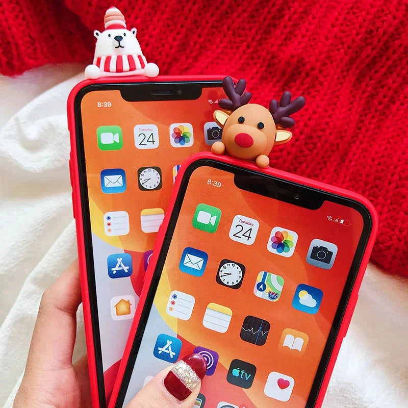 Christmas 3D Santa Claus Bear Reindeer Case For iPhone 12 13 11 14 15 Pro Max 12 13 Mini 7 8 Plus XS Max X XR SE Tpu Case Cover