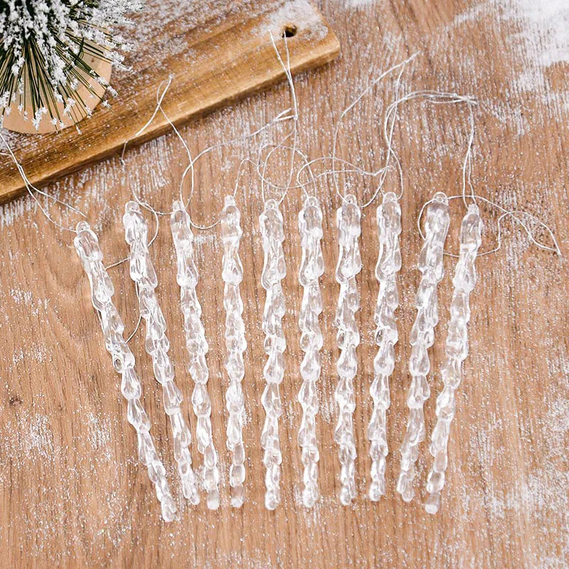 10Pcs Christmas Simulation Ice Xmas Tree Hanging Ornament Pendants Clear Fake Ice Winter Party New Year Navidad Decor for Home