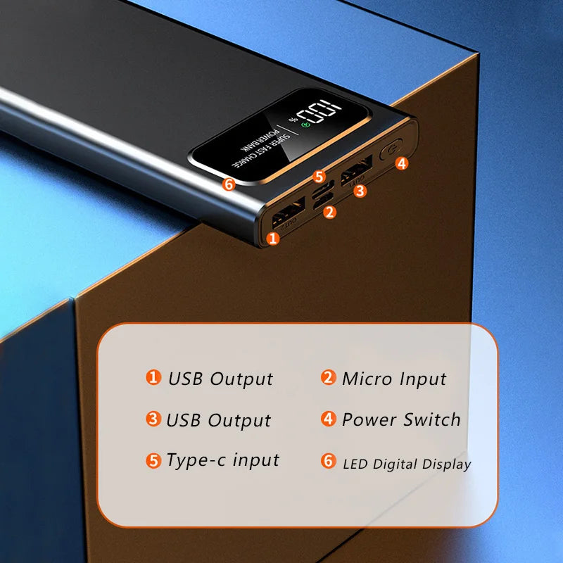 200000mAh Power Bank 120W Super Fast Charging High Capacity Battery Digital Display Power Bank For iphone Huawei Xiaomi Samsung
