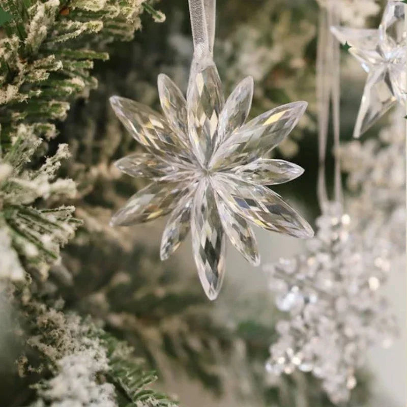 Acrylic Snowflake Drop Icicle Pendants Christmas Clear Crystal Ornaments Xmas Tree Hanging Pendants Home Party Decor New Year