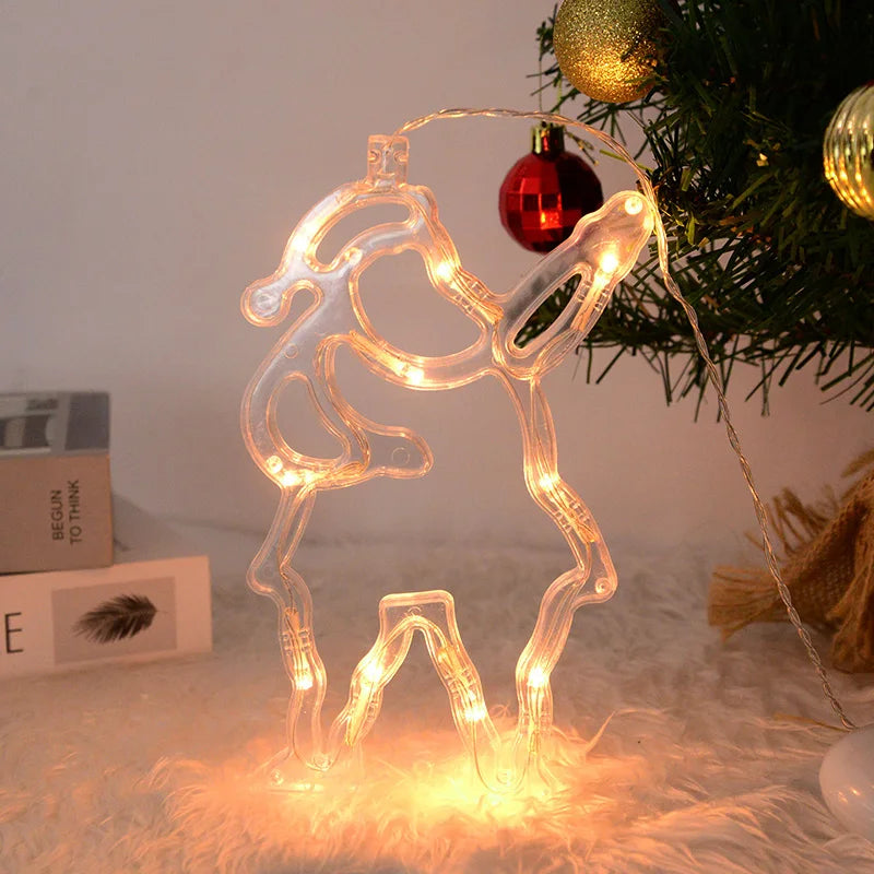 Christmas LED Light Snowflake Santa Deer Hanging Sucker Lamp Window Ornaments Decoration for Home Navidad 2023 New Year Decor
