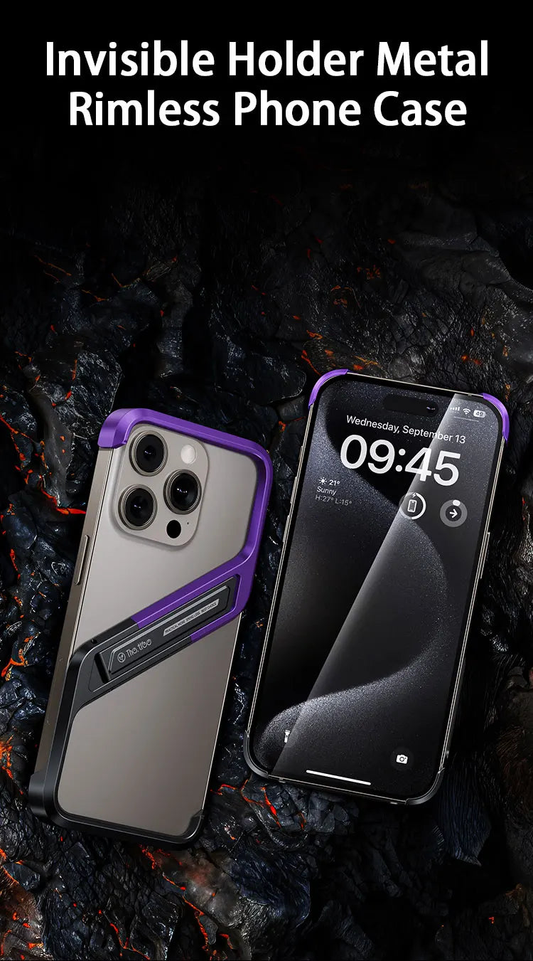 Metal Invisible Holder Phone Case For Iphone 14 15 16 Pro Max S Type Aluminum Rimless Phone Cover Heat Dissipation Stand Shell
