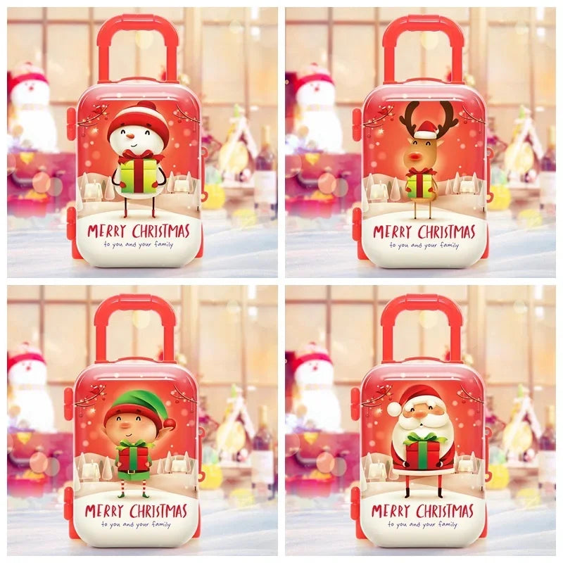 Creative Christmas Luggage Candy Box Cartoon Santa Claus Snowman Elk Elf Xmas Gift Bag Christmas Decor New Year Money Suitcase