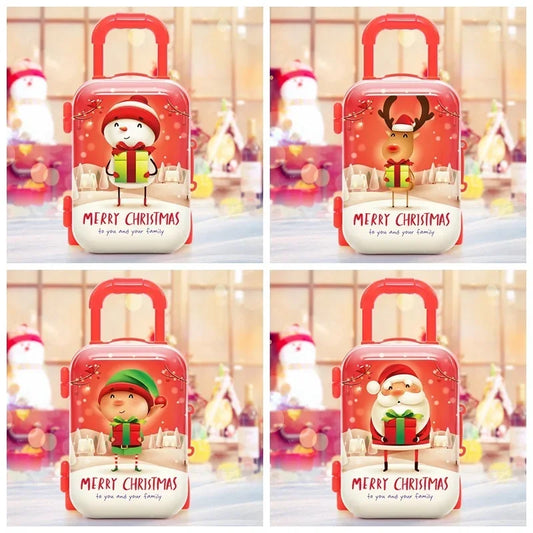 Creative Christmas Luggage Candy Box Cartoon Santa Claus Snowman Elk Elf Xmas Gift Bag Christmas Decor New Year Money Suitcase
