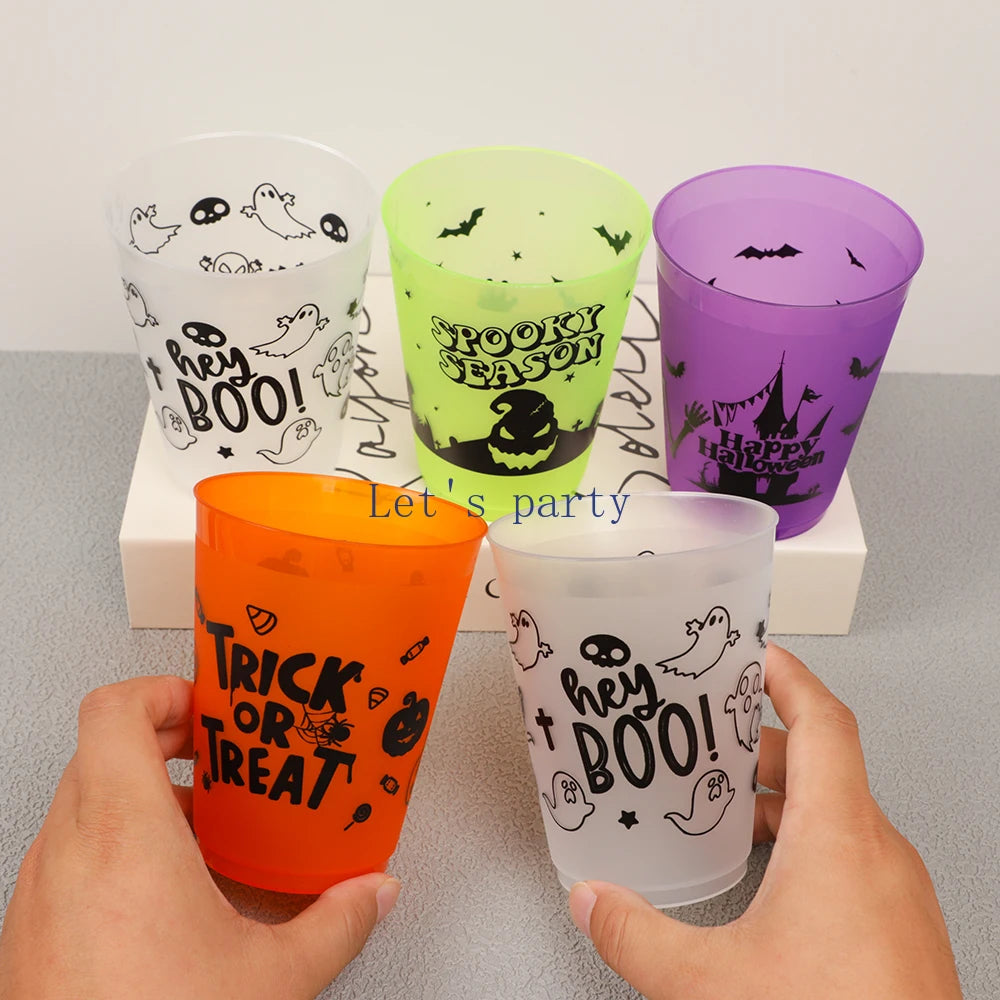 5Pcs Cartoon Halloween Ghost Skull Pumpkin Plastic Cup Trick or Treat Juice Wine Drinking for Halloween Theme Party Decoration