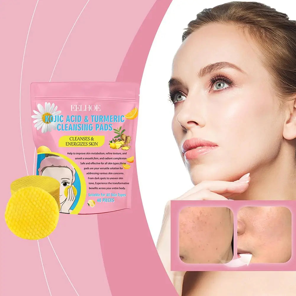 40pcs Turmeric Kojic Acid Cleansing Pads Exfoliating Pads Facial Sponges For Cleansing Exfoliating Daily Cleaning Skin Care Gift