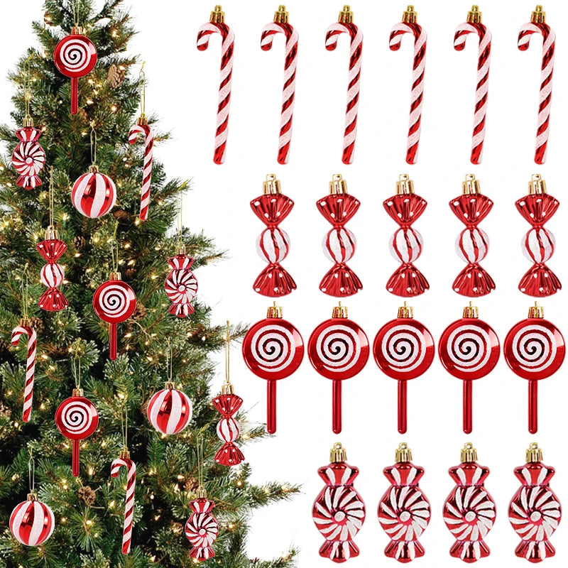 6Pcs Christmas Red Candy Crutch Lollipop Xmas Tree Hanging Pendant Ornaments 2024 New Year Gift Christmas Home Decoration 2024