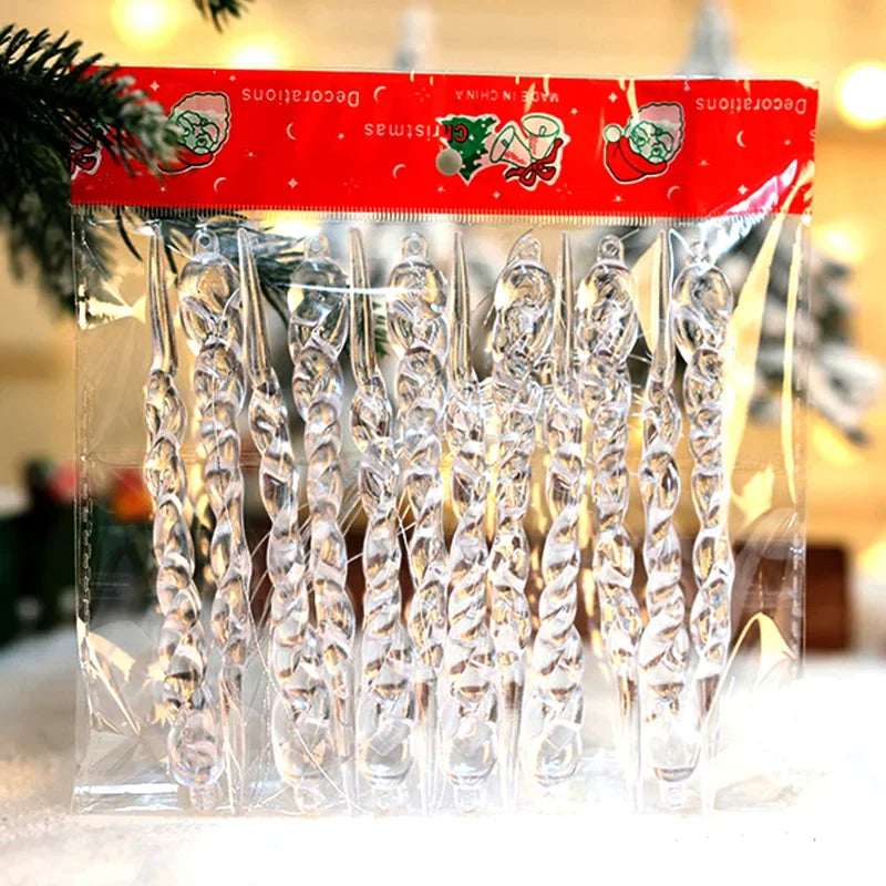 Acrylic Snowflake Drop Icicle Pendants Christmas Clear Crystal Ornaments Xmas Tree Hanging Pendants Home Party Decor New Year