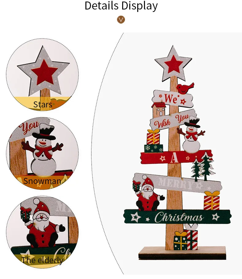 Wooden Christmas Tree Desktop Ornament Santa Claus Merry Christmas Sign Plaque Xmas Decoration for Home 2025 New Years Noel Gift