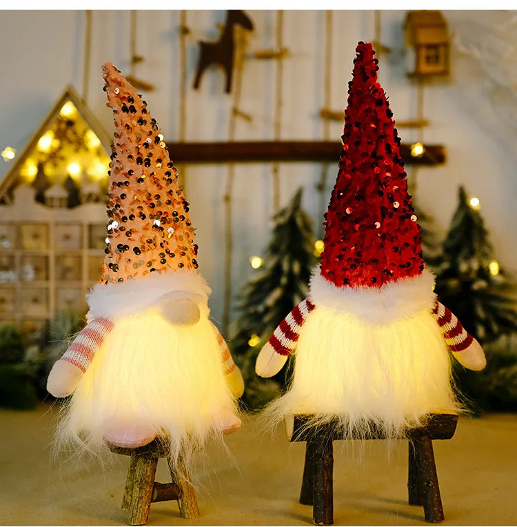 2024 Christmas Doll Sled Elf Ski Gnome with Led Light Christmas Decorations for Home Xmas New Year Children's Gifts 28cm