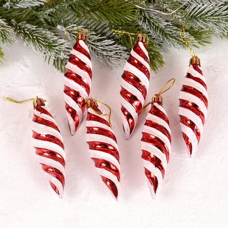 6Pcs Christmas Red Candy Crutch Lollipop Xmas Tree Hanging Pendant Ornaments 2024 New Year Gift Christmas Home Decoration 2024