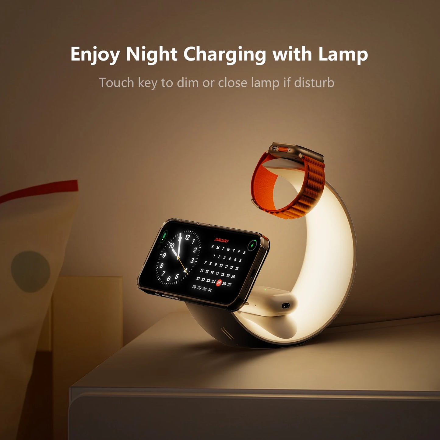 MagSafe Wireless Charger Air Pods Apple Watch Moon Phone Holder Night Light RGB Bedroom Office Home For iPhone Samsung iWatch