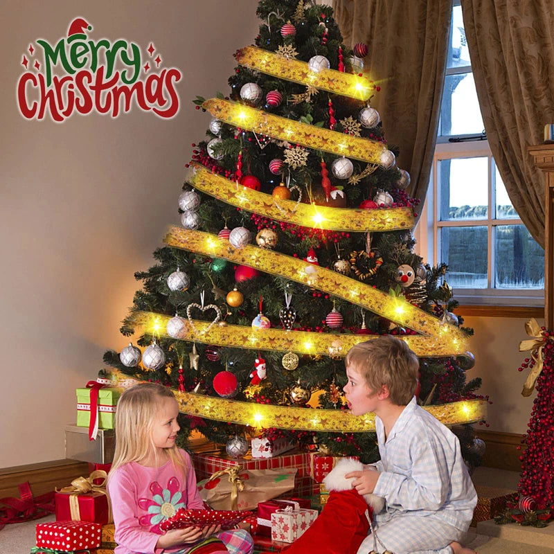 2024 LED Colouful Fairy Ribbon Lights Holiday Christmas Decoration Liquidation Ribbon for Christmas Tree Diy Christmas Tree