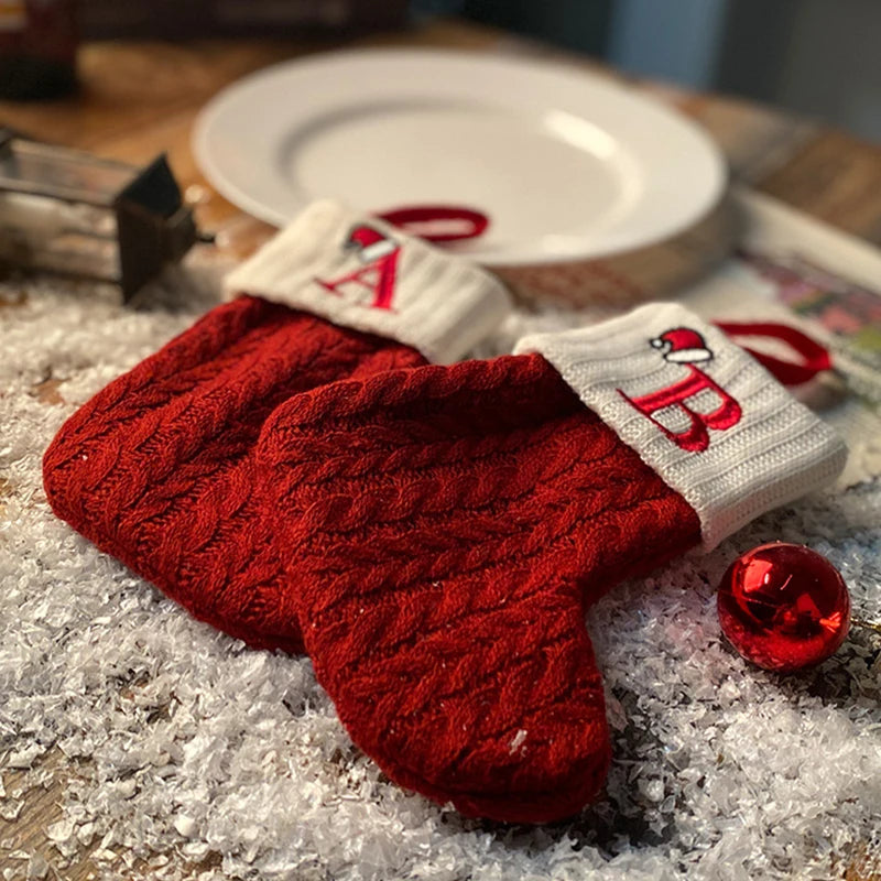 Christmas Stockings Knitting English Letters Christmas Socks Shaped Gifts Ornament New Year Santa Claus Gift Atmosphere Decor